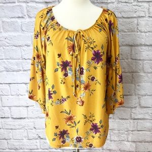 Yellow/Purple Floral 3/4 sleeve Blouse Size S